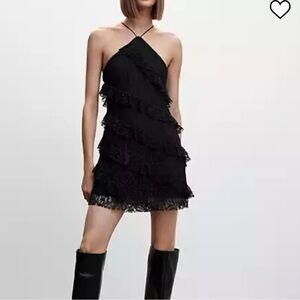 MANGO Open Back Lace Ruffle Dress